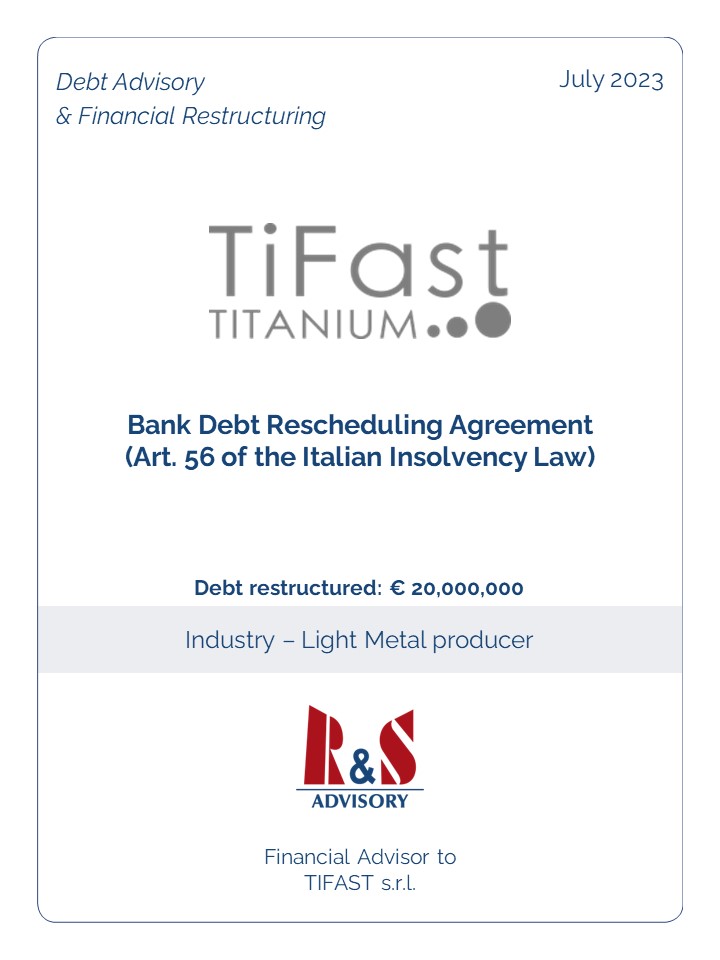 Bank Debt Rescheduling Agreement (Art. 56 of the Italian Insolvency Law) of TIFAST Srl